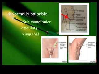 Normally palpable
     Sub mandibular
     Axillary
      inguinal
 