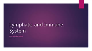 Lymphatic and Immune
System
COURTNEY BONE
 