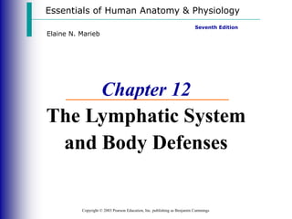 Essentials of Human Anatomy & Physiology
Copyright © 2003 Pearson Education, Inc. publishing as Benjamin Cummings
Seventh Edition
Elaine N. Marieb
Chapter 12
The Lymphatic System
and Body Defenses
 