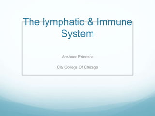 The lymphatic & Immune
System
Moshood Erinosho
City College Of Chicago
 