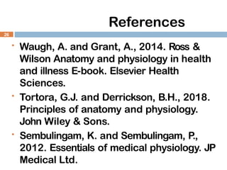 References
 Waugh, A. and Grant, A., 2014. Ross &
Wilson Anatomy and physiology in health
and illness E-book. Elsevier Health
Sciences.
 Tortora, G.J. and Derrickson, B.H., 2018.
Principles of anatomy and physiology.
John Wiley & Sons.
 Sembulingam, K. and Sembulingam, P
.,
2012. Essentials of medical physiology. JP
Medical Ltd.
26
 