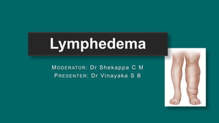 Lymphedema
MODERATOR: Dr Shekappa C M
PRESENTER: Dr Vinayaka S B
 