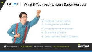What if Your Agents were Super Heroes?
✔ Handling more inquiries
✔ Solving more problems
✔ Rescuing more employees
✔ 2x more productive
✔ Cost, load and quality constant
 