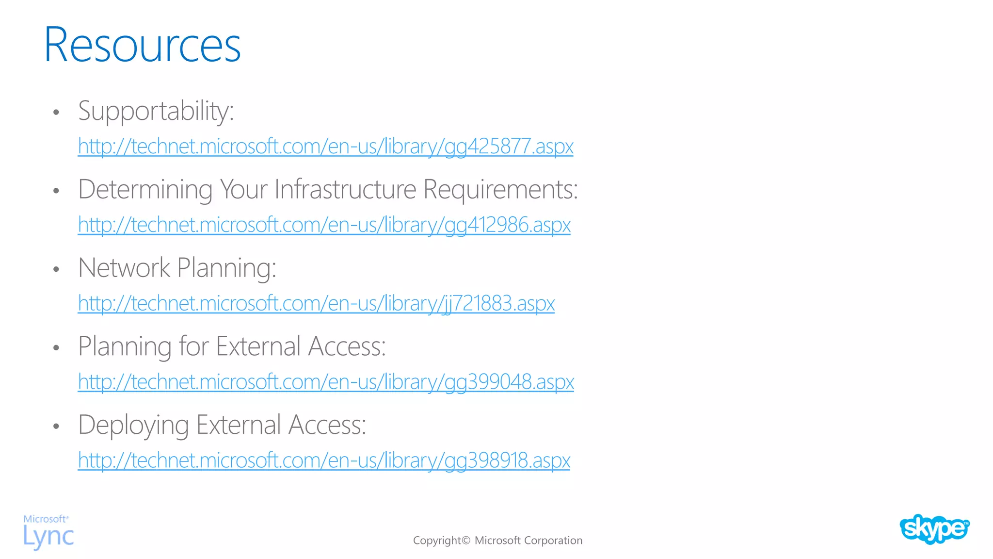 Resources
http://technet.microsoft.com/en-us/library/gg425877.aspx
http://technet.microsoft.com/en-us/library/gg412986.aspx
http://technet.microsoft.com/en-us/library/jj721883.aspx
http://technet.microsoft.com/en-us/library/gg399048.aspx
http://technet.microsoft.com/en-us/library/gg398918.aspx
 