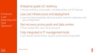 Enterprise grade UC resiliency
•
Low cost infrastructure and deployment
•
Fast recovery across pools and data centres
•
Fully integrated in IT management tools
•
*EnterpriseEdition
 