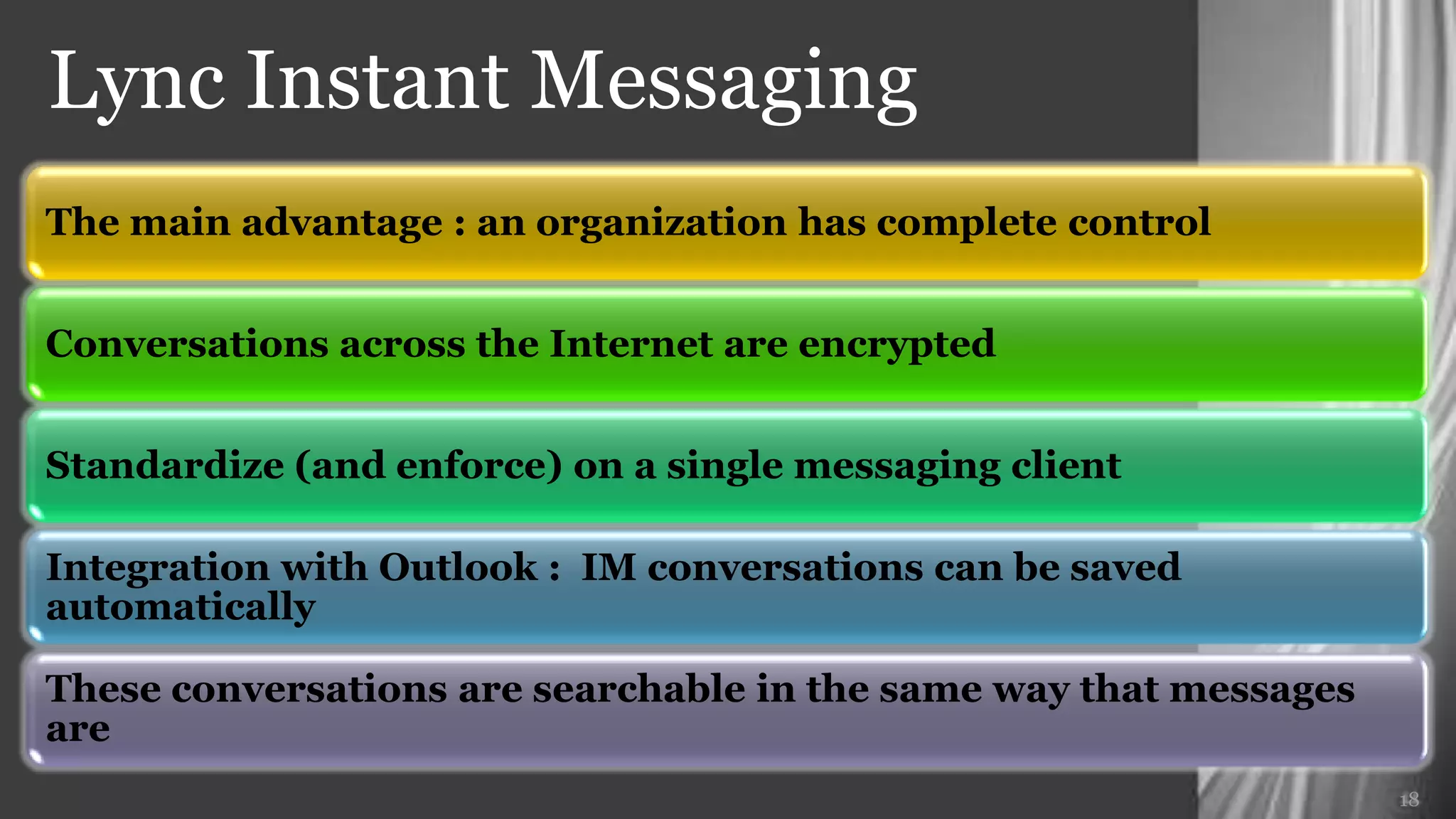 Lync Instant Messaging




                         18
 