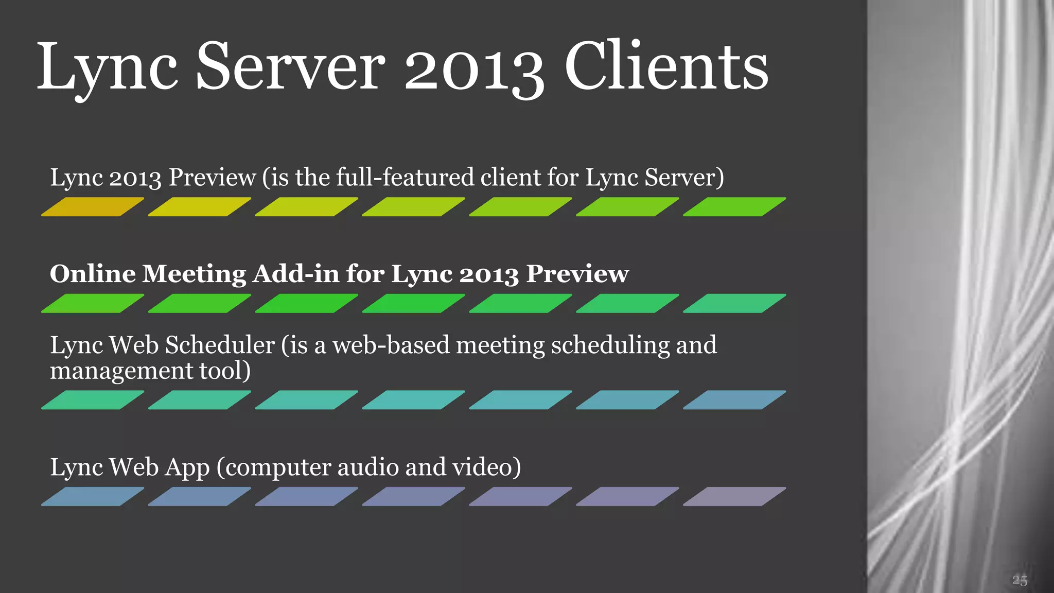 Lync Server 2013 Clients




                           25
 