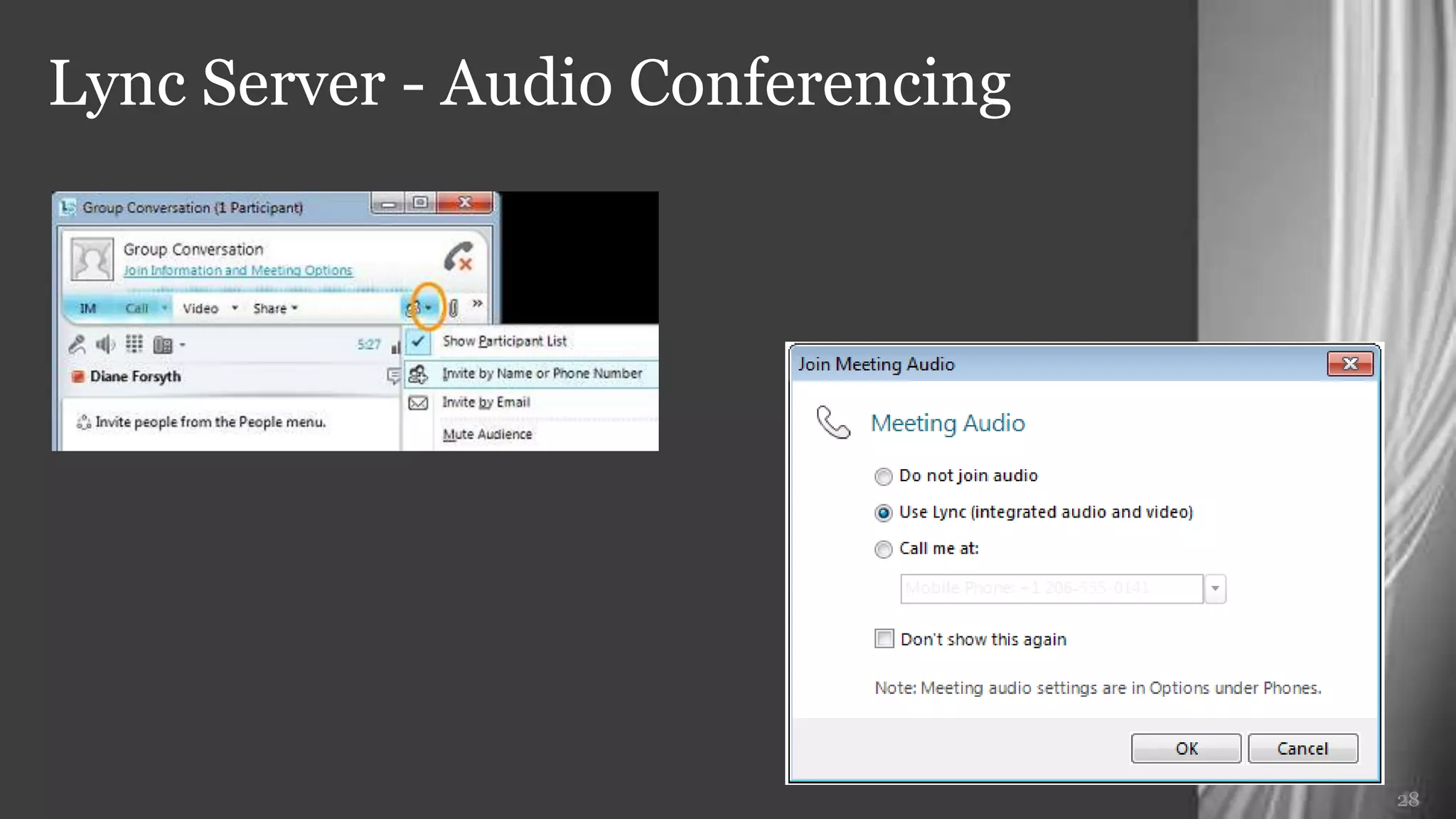 Lync Server - Audio Conferencing




                                   28
 