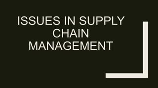 ISSUES IN SUPPLY
CHAIN
MANAGEMENT
 