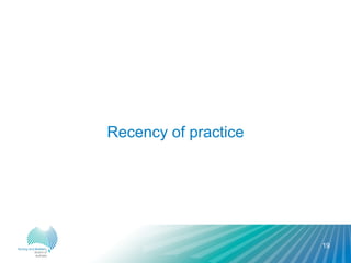Recency of practice
19
 