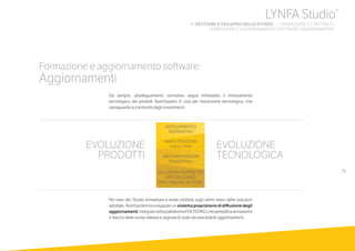 79
Formazione e aggiornamento software:
Aggiornamenti
Da sempre, all’adeguamento normativo segue immediato il rinnovamento
tecnologico dei prodotti TeamSystem. E così per l’evoluzione tecnologica, che
salvaguarda la continuità degli investimenti.
Per dare allo Studio immediata e totale visibilità sugli ultimi rilasci delle soluzioni
adottate,TeamSystemhasviluppatounsistemaproprietariodidiffusionedegli
aggiornamenti,integratonellapiattaformaPOLYEDRO,chesemplificaalmassimo
il rilascio delle nuove release e segnala lo stato dei precedenti aggiornamenti.
EVOLUZIONE
PRODOTTI
EVOLUZIONE
TECNOLOGICA
ADEGUAMENTO
NORMATIVO
MANUTENZIONE
EVOLUTIVA
IMPLEMENTAZIONI
FUNZIONALI
SOLUZIONI SEMPRE PIÙ
SPECIALIZZATE
PER I SINGOLI SETTORI
LYNFA Studio®
b GESTIONE E SVILUPPO DELLO STUDIO | FORMAZIONE E CONTENUTI
	 FORMAZIONE E AGGIORNAMENTO SOFTWARE: AGGIORNAMENTI
 