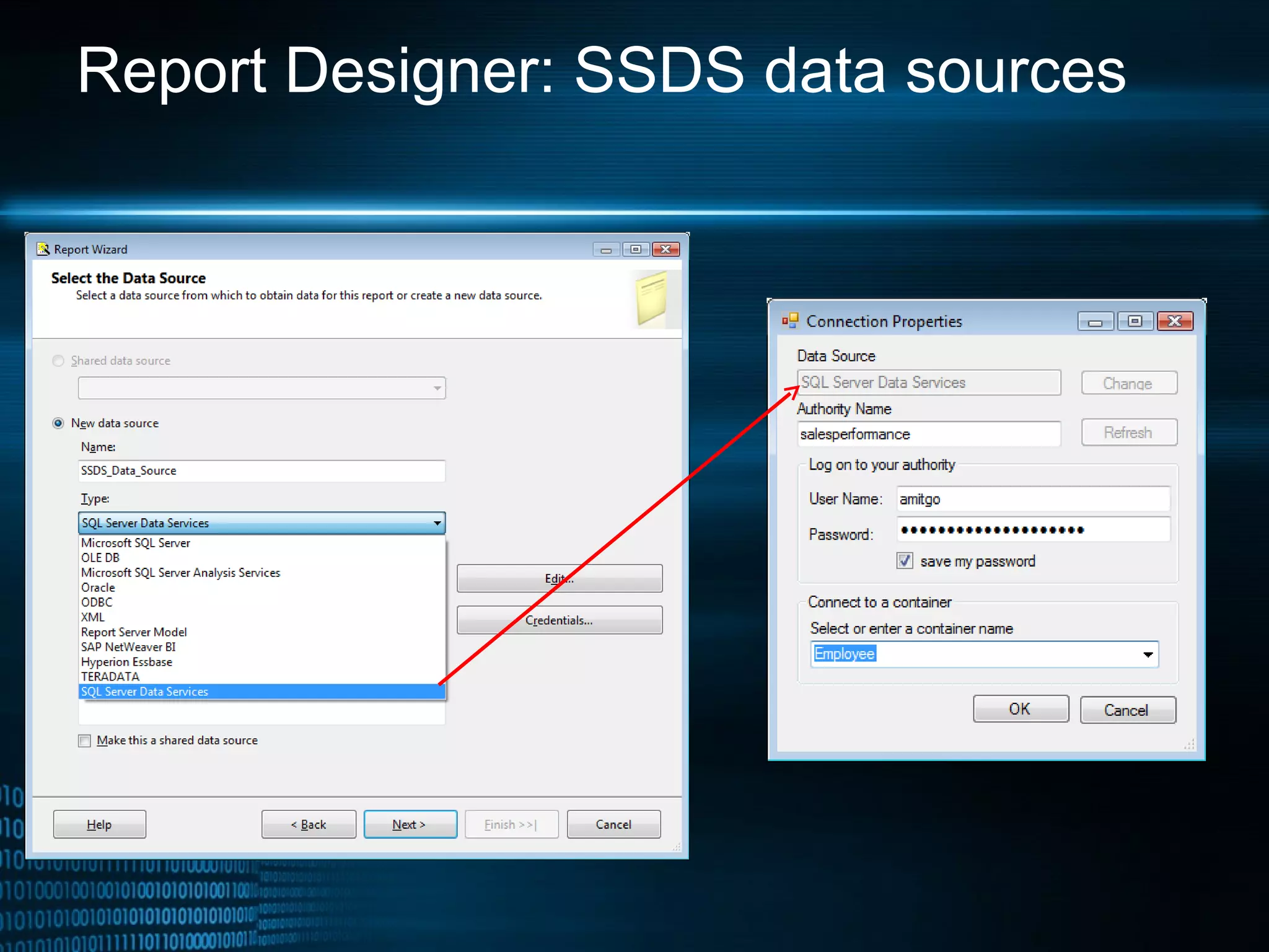 Report Designer: SSDS data sources 