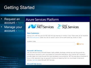 Getting Started Request an account -  here Manage your account -  here 