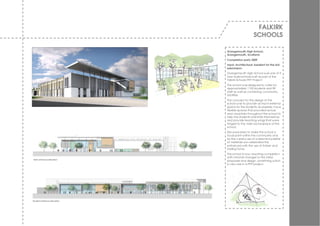 FALKIRK
                     SCHOOLS

Grangemouth High School,
Grangemouth, Scotland.
Completion early 2009
Input: Architectural Assistant for the bid
submission.
Grangemouth High School w as one of 4
new -build schools built as part of the
Falkirk Schools PPP Project.
The school w as designed to cater for
approximately 1100 students and 89
staff as w ell as containing community
facilities.
The concept for the design of the
school w as to prov ide as much external
space for the students as possible, hav e
flexible spaces that prov ided actual
and v isual links throughout the school to
help the students orientate themselv es
and prov ide teaching w ings that w ere
hinged to the main social space of the
school.
We w ere keen to make the school a
focal point w ithin the community and
by the careful use of a selected palette
of materials w e celebrated the
entranced w ith the use of timber and
folding forms.
The school is now reaching completion
w ith minimal changes to the initial
proposals and design, something w hich
is v ery rare in a PPP project.
 
