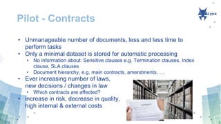 Pilot - Contracts
• How can we help companies to get an instant overview?
• Automated contract processing
• Automated link...