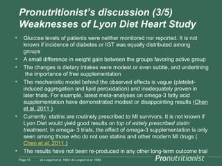 Pronutritionist’s discussion (3/5)
Weaknesses of Lyon Diet Heart Study
Page 13
• Glucose levels of patients were neither m...