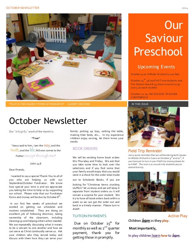 Preschool News And Parent Tidbits For October 2014