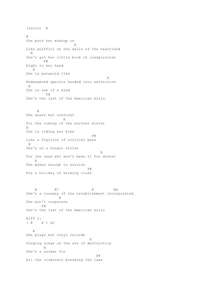 Lyric and chord guitar green day