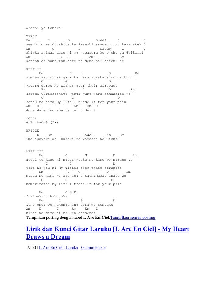 Lyric And Chord Guitar L Arc N Chiel