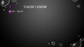 1
6
‘CAUSE I KNOW
00:45 - 00:47
 