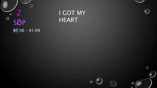 2
2
I GOT MY
HEART
SOP
H01:06 – 01:09
 