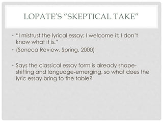 What is lyric essay in creative nonfiction picture