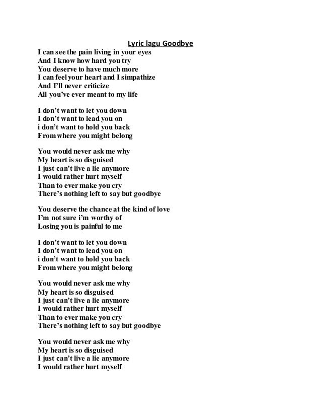Lyric Lagu Goodbye Lyric Lagu Goodbye