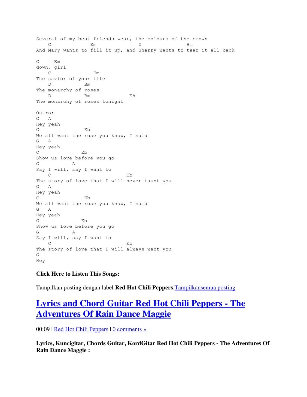 Lyrics adn chords guitar red hot chilli peppers