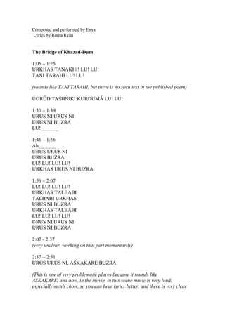 Lord Of The Rings Lyrics Soundtrack