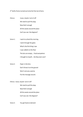 Lyrics planning and final ones for video