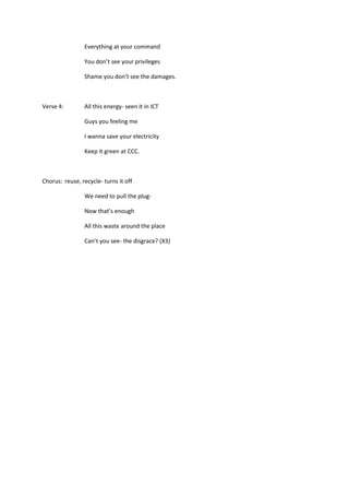 Lyrics planning and final ones for video