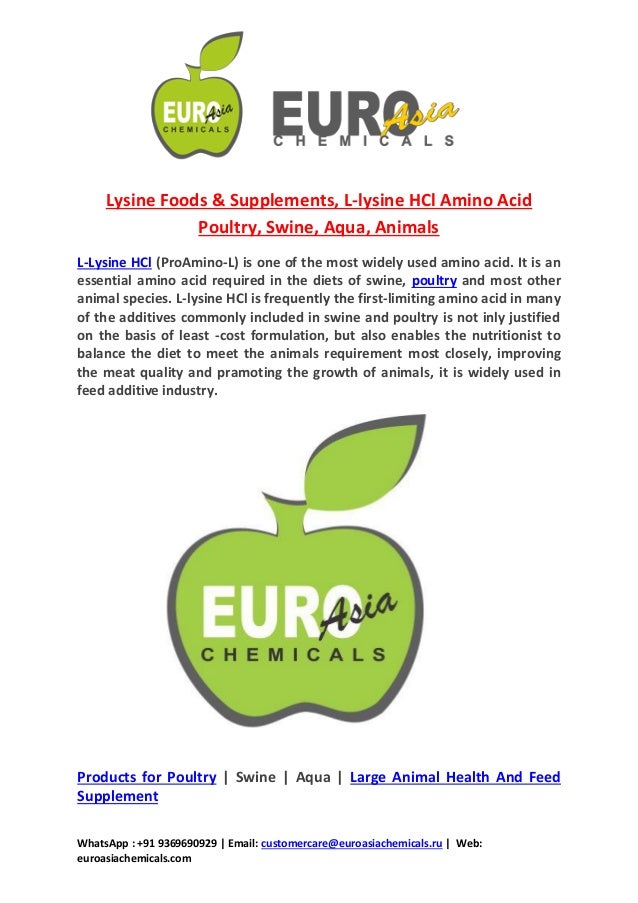 Lysine Foods & Supplements, Llysine HCl Amino Acid Poultry, Swine