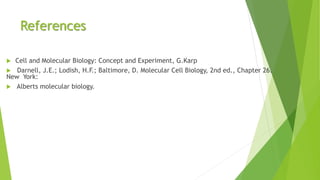 References
 Cell and Molecular Biology: Concept and Experiment, G.Karp
 Darnell, J.E.; Lodish, H.F.; Baltimore, D. Molecular Cell Biology, 2nd ed., Chapter 26.
New York:
 Alberts molecular biology.
 