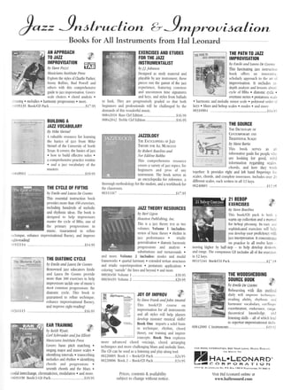 }*== 3^з [п.слс|]о,о ь 3"'рго ц [оос.[]о^
Боо[з {ог А11 |пз1гцгпеп[з [гогп Ёа1 [еопаг6
Аш АРРп0Аон
т0
'А22!мРп0ш|$Ат!0ш гттгтт{
0-у |аое Ро:х! гЁгл
|ш з! с !ата: ! та з! 1[аа[е Рге вз
Ё,хр!оге т1-:е зтт1ез о[ (}лаг1|е Раг[<ец
|}оппу Ро11!пз, Бш6 Роше11 ап0
от|':егз ш11|т :!;!з сопрге!-тепз|те
3ш!0е 1о ]а:а 1:пргот1ьа|[оп. (отегз:
зс:т1е с[го1сез . с1-гог0 ш-:а1уз1з .
:газ|п9 о ше1о0!ез о 1-тагпоп|с рг08ге55!0п5 . п0ге.
|б95 1 35 воо1/с) Рас[ .....'..'..'..'...'.........'........'. $ 1 7.95
!18+9911
вш!|0!шс А
'Аа
у0оАвш!.Апу
Б.у |,|!Ае 3|е|лае!
А уа1паБ1е ге5о11гсе [ог 1еагп1п3
с1-:е баз|сз о[ !ааа [гоп }4![е
$те1пе] о[ т[:е [п|уегз1ф о[ !']огт[т
1схаь. !( соуегь: г1':е Баз|сз о[ ]а::
. 1-:ош !о Бш1|0 е[ес{|уе зо1оь .
ш сопрге1':спь!те ргас|!се гошт|пе
. ап0 а !а:а тосаБ;':|ац о[ 11-ге
11-|а5[ег5.
,................$19.95
тн[ сус!Ё 0г г|гтн$
0-у Б;п|[е ата4 [аоага |е €озпо
11'т1з евзепт1а[ 1пв1шс|1оп Боо[
ргой0ез :поге г[г:ш 450 ехегс!вез,
1пс1тт0!п9 [шп0ге0з о[ пе1о0!с
ат0 г1':у1':пп!с !с!еаз. [!:е 1;оо[ !ь
с[ен13пе0 |о |-теф 1п-тргот1зогз
п'таз1ег {[':е сус1е о[ [|Ё!-:э, опе о[
:|':е рг!па:у рго3геяя|опз !п
пшз1с. 6пагап{ее0 {о ге[1пе
ес|:п1чше, еп|'т:шсе 1п-тргойьа{|опа1 [1шепсу ап0 1гпрготе
';ч1т{-геайп3!
'011!!|4 .... .. ...... .. ...$4.95
тнЁ 0!Ат0ш|с сус|в
01,Ёп|!е спа4 [аолга |е €осшо
&епошпе0 |ааа е6шса{огз Ёп-т|1е
ап4 |ат;га !е (озп:о ргот!4е
поге 1пап 300 ехегс|зез то 1-те[р
!прг0у|$0г$ 1ас!1е опе о[ шшз!с'з
п'!о$[ со|пп1оп рго3гезз|опз: 11-ге
0|1|0п1с сус1е. 1|-т!я Боо[ !э
3шагап{ее0 {о ге{1пе гес1-тп|чше'
сп]-тапсе |пргот|ва11опа1 {!шепси
апс1 |прготе в!31-гггеа0!п3!
,........,.,,..,.$16.95
вхБпс|$в$ Аш0 [тш0Ё$
г0п тн!.,А?1
|ш$тпшмЁштА!.!$т
[э.у !!' ]о|эпзоп
}ез!3пе0 аз зтш6у п-та{ег1а] ат-тс|
р[атаБ1е бу апу |п5{г!п1еп|, {ье5е
р|есез гттп с1те 9аптш{ о| с|'ле |ааа
ехрег!еттсе, [еа1шг!п3 со|1т1по]1
ап0 шпсогт-тшоп 11пе в1дпа1ттгез
ап0 [етс' ап0 зп1ез [гоп ба11а0з
то {т:п[<. 11-:еу аге рго3гевз|те1у 3га0е0 зо |1-та1 Бо{1т
Бе3|г:пегз ап0 рго{евз1опа1з ш1|1 Бе с1-:а1|еп3е0 Бт {1:е
0еп-гап0з о[ с[':1з туоп0ег[тт1 ппз1с.
00842018 Базз (1е|Ё01т1оп ..........$16.95
00842о42 1геб|е (1е[ Ё0[с|о11....,..'.....'..,...'..'.........$16.95
.!А220!.0су
1нв Бшстсг.огвопт ог )м:
1нвоку гок Асг [:1сз;снтз
0.|, Ро 0е г [ Р аос ! 0а з атпс!
[у/ог Б77[пе Ба|э]эа
1[1з со:прге1'тепз1уе геэот:гсе
соуег5 а уаг1егу о[
'а77
{ор]с5' [ог
5е91ппегз ап0 ргоз о[ апу
1п51гшпеп|. 1[:е 0оо}< 5е1те$ а5
ап епсус|оре0!а [ог ге[егепсе, а
11гогош31-т !!е1ьоао1ояу {ог 11-пе зпт0епт, ап0 а туог[<Боо[< [ог
11-те с1аззгоо:п.
00311167 ..........$17.)5
.!Аи тнЁ0пу пп$0шпсв$
0), Бег[ !,!8оп
но'!$[о11 Рш1!з|!пд, !тас.
11-т1в 1э а ]аат:!теогх 1ех1 !п |шо
уо1ттпез. !о1цгпе 1 1пс!ш0еь:
геу1от о{ баз|с т|-теош . г}тт1[:п 1п
|ааа рег[огпапсе . тг1а01с
3епега|!аа{1оп . 01а{оп!с 1тагпоп|с
рго3гевв1опв ап0 апа1ув|з .
$пь51|1ш11оп5 агт0 [гтгг:агоцгт0э о
ап0 п:оге. !о|шпе 2 !пс1ш0ео: шос!ев ап0 по0а1
{гашешойв о
чпаг{а1 1':агшопу . ех|еп4е0 {е[11ап 5|г|1сшге5
ап0 (г1а01с зшрег1п:ров!11оп . реп1а1оп1с арр1|са11опь .
со!ог|п9 "оштз10е" {|-:е 11пеь ап0 беуоп0 . апс| поге.
тнЁ РАтн т0 ,А2?
!мРп0!/|$Ат!0ш
!э7 Бпа!!е ата7 !'ашпа |е €05лто
11т1з [азс!пат|п3 ]иа 1пв1гт:с|1оп
Боо[ о$егз ап 1лтпот'а|!т е.
пс!':о|аг1у а1:ргоас!': [0 [!|е
'!г(
!}!
!пргоу!5ат!0п. |т !лс]ш6еп :::.
0ер|1-: апа1ув!з ап0 1евьоп: аБошт:
сус|е о[ Ё[т1тз о фатоп!с сус1е о
0уег|0пе $ег1е5 . реп[а(ол'с 5сле
. [агпоп1с ап6 п-те!о0!с :п1пог вс:т[е . ро1!опа1 ог0ег о;
[еуз . Б[шев ап0 БеБор зса1ев . :то6еп . ап0 п-:-:оге.
00310904 ...,..,..$ 1+,0;
]ьа|ф.*"']:]:]*:];;:,тн:]ут1'
тн[ $0шввв
1нв };ст:ошдку ог
(ош:'лмровцку дшо
1мп:пошш $сдл.пз
0), 5[еое Бау[а
1]:|э 0оо[ 5егуе$ а!' 1|]
|г':[оггпа|!уе 3ш16е {ог реор1е п1т',
аге 1оо[|п9 [ог 9оос1, зо1;6
|п[огша{|оп ге9аг4!п9 зса1е:'
с1гогс!з, ап4 1-гош {}геу ц'ог[
.|0у 0г |мРп0у
01' |аое РгапА ап7 !о|эта Апоага!
ть!5 бооР[! соцг5е оп
1:пргот!за1|оп [ог а|] |т:ь{гшп:еп|ь
ап0 а[1 з1у|ез тт|11 [е1р р1атегз
0ете1ор попз{ег пшз|са1 з1(11з!
Боо!с Фпе |п':раг{з а по!!0 Баз|з
1п тес1-гп!чпе, г1тп|:гп, с1тог4
{1-теоц еаг 1га!п!п9 агтс| 1гтгргот
сопсер{5. 3оо!с 1!о ехр1огез
поге а0уапсе0 с[ог0 то1с!п9в, с|тогс1 аггап91пч
{еспп!ч11е5 ап0 п-гоге с[та11еп31п3 б1:.тез ап0 п-:е|ос1|с !пев.
1[:е () сап бе ттзе4 аз а 1|з|еп1п3 а'т0 р[ат_а1оп3 тоо1.
00220005 3оо[ 1 * Ёоо[/€} Рас|.............'..'. .'..'$2'4.95
00220006 3оо[ 2 _ БооР(} Рас[.................. .....$24.95
Рг1сев, соп{еп1з & ауа!1аБ|11ы
эшБ!есс 1о с}тап9е ш|т1тош{ птот!се.
{о8е{пег. !{ ргот|0ев г|ч1гс ап0 1е[ !'тап0 [|пдег!п8з |!эг
вса1ев' с}тог0в, ап0 сопр!е1е |гтуегв!опз. |:тс|ш(еь о,т.сг .]п.;
01Ёегепт зса[ез, еас[т шг1{1ег: 1:т :!1 12 [еуэ.
00240вв5 ... Б1_] ч(
21 вЁв0Р
ЁхЁвс|$Ё$
01т 3!еое Раш:!|пз
'|!-:!ь боо[/[} рас[ |з Бот!: :т
ш11гш-шр со[|сст!оп ап0 а палш,т]
1ог Бебор р!':газ!пд. !!$ !?п 1|!с
ьор1т1в:!са[е0 ехегс!ьеь ш|11 1:е1р
уош 0ете[ор уошг рго[!с|епсг п{т}.
|аша |птещгетат!оп. п сопсе0т(;1|е$
ол-г ргас[!се |п 'а1| ме|те 1*е1ъ
птот1г:3 1т!3|':ег Бу }:,а1Ёвгер ш }те|р 6ете|ор с1схтепь
ап6 гап9е. 1[':е сопра-г1оп (} 1д-гс];.г0ев :т11 о{ {1те ехегс|:е:
1:т 12 [еуь.
003 | 534! в00}/с0 Р]ск......'. ... ,.,,,. $ 1
-,().
т1!в ш000$нв00|ш0
$0шпоЁ в00к
ь],Бш|/е ое с0$ш0
Ё,.е|теагв!:т9 ш1с1т ш[1:; птет[ог]
0а!1у ш!11 !прготс [есБп!чт:с.
геас1|л3 аБ!|1$ гБ$[п:|с апс1
!-тагп'топ1с тосаБт:!ац еуе/[1пчег
соога!папоп, еп0шгапсе, г1пче'
г|'теогет!са! [спош1е4де, ап6
1!о[еп|::9 ь1ч]11ь _ а!! о[ш[1с[ !сас]
к) |]прс|]0г ,1прг0и5а1'0п'1 $н1|!
пАп тпА|ш!ш0
01'&й| Р1'а!!,
(аг! $с/оуоес]ет ап// !ое Б/!!о|[
[!оос ! с | а лаз ] ;'аз! ! !со[е Р;езз
(оуегв: бач1с р||сп ша1сп|п8 .
$|п8,л8 п1а,о1'а'т0 п1пог ьса1ев .
|0епфл3 !::|е:та]з . сга':зсг1Б|п3
п':е!о0|ен :ш0 г1:и[тп . 16епг!&;п8
с[тог6з ап0 рго3гезз|опь о
$еуеп1п спога|] ал0 11те б!ттез .
зто0а1 !шегс|тат99' сп[0п1а{1с!5п1, птос1ш1а{{оп . ш':с] поге'
ш695 19в воо[/2-со Рас[...'..'..'.......,'.......'..'.....' $ 1 9.95
000304'8 !о1:.шпе 1 .......
00030459 !о1шпе 2 ..'....
;0.111115...........
п !ооА[ м06!с ое^!еп.
ё.'.*"|#,;ЁЁ,:=ъ-чнн"
:1з|: Ёа1 [еопагс1 оп1!пе ат
птт.}па11еопаг0.со:п
 