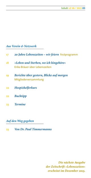 Hospizdienst Lebenszeiten 08/2015