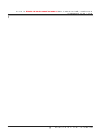 MANUAL DE MANUAL DE PROCEDIMIENTOS PARA EL PROCEDIMIENTOS PARA LA SUPERVISION
DE OBRA PUBLICA EN EL ISEM
INSTITUTO DE SALUD DEL ESTADO DE MEXICO35
 