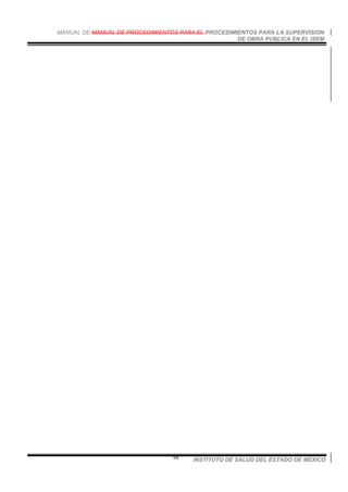MANUAL DE MANUAL DE PROCEDIMIENTOS PARA EL PROCEDIMIENTOS PARA LA SUPERVISION
DE OBRA PUBLICA EN EL ISEM
INSTITUTO DE SALUD DEL ESTADO DE MEXICO94
 