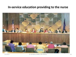 In-service education providing to the nurse
9/1/2013 28Dr. RS Mehta, MSND, CON, BPKIHS
 