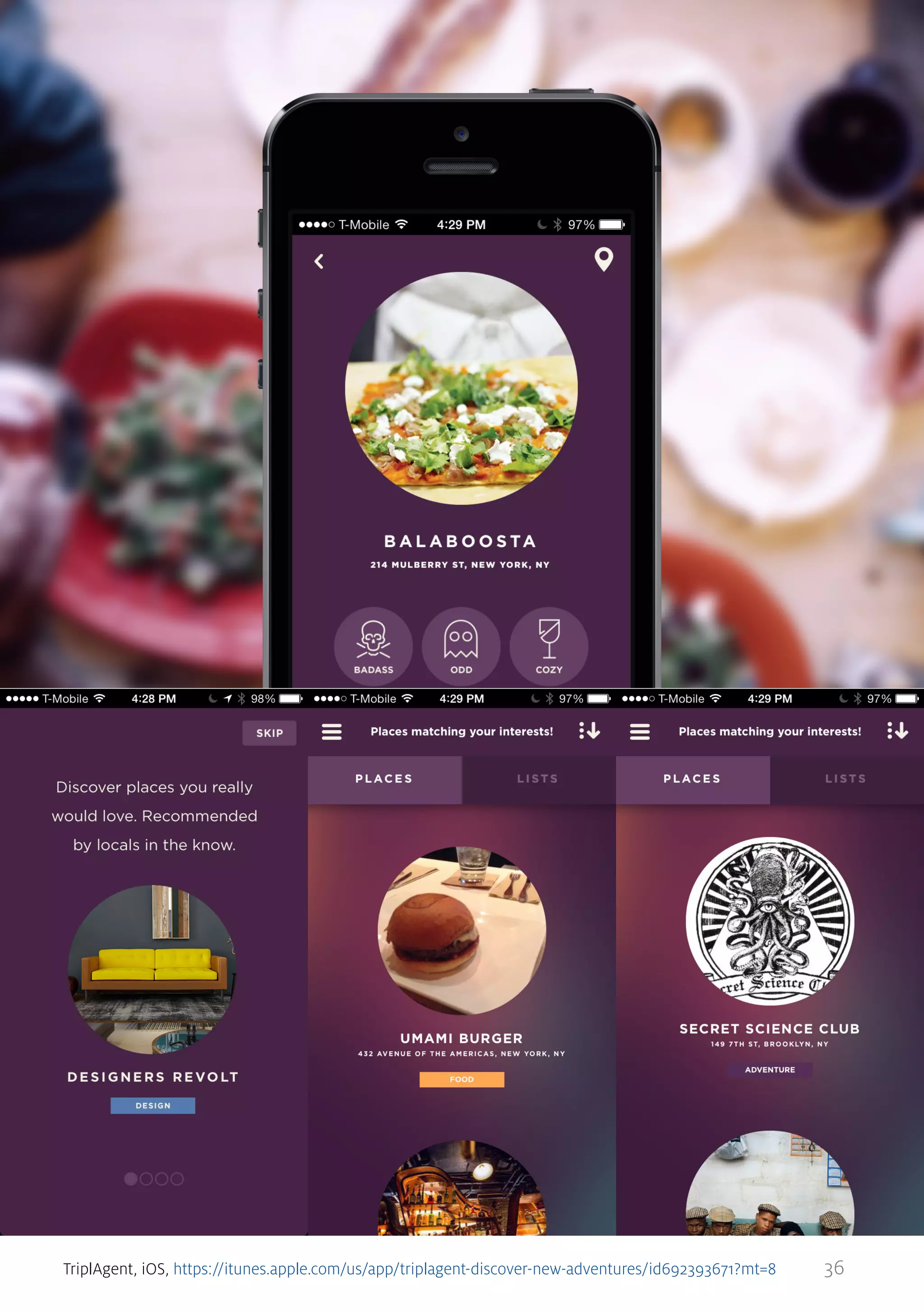 TriplAgent, iOS, https://itunes.apple.com/us/app/triplagent-discover-new-adventures/id692393671?mt=8

36

 