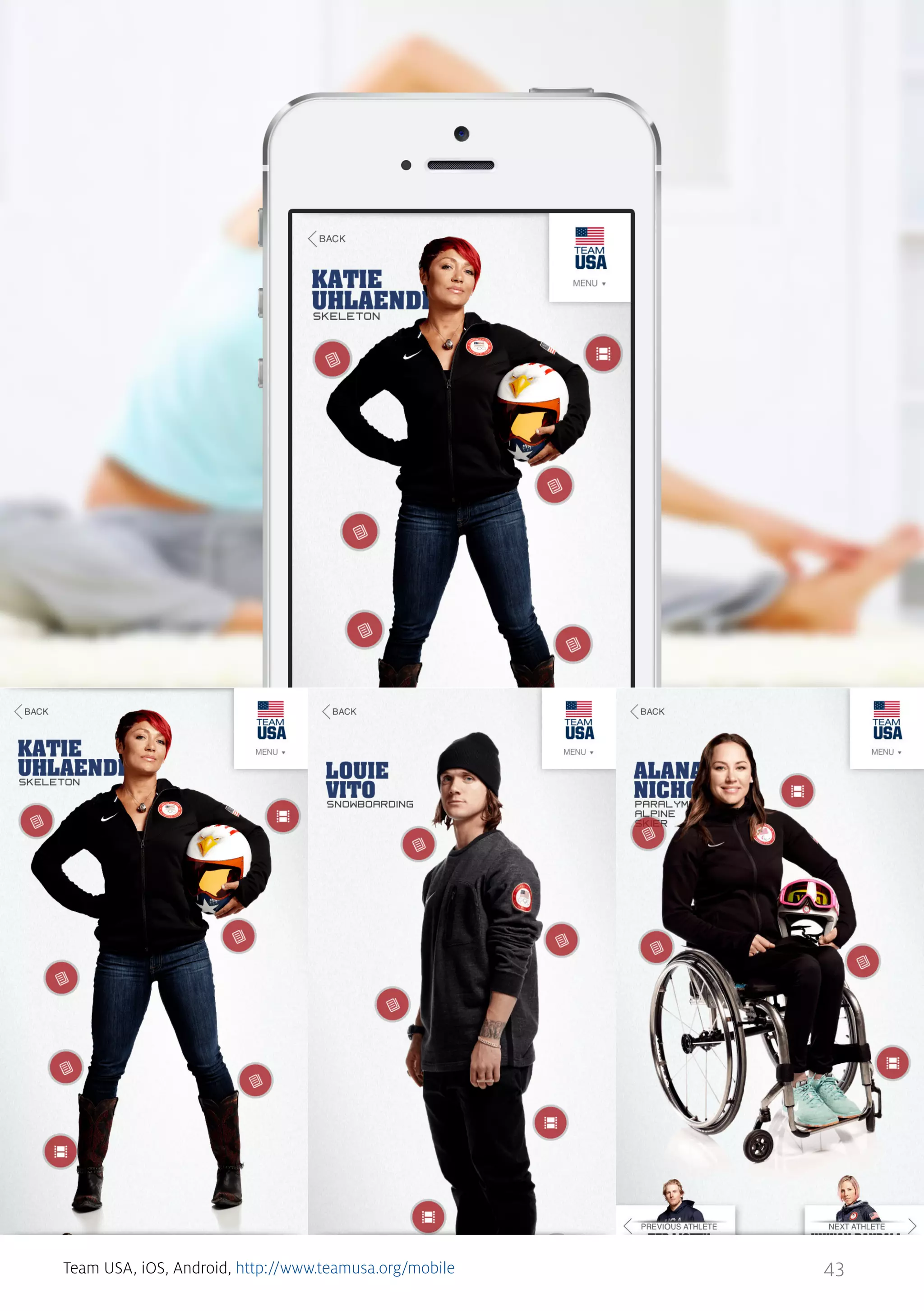 Team USA, iOS, Android, http://www.teamusa.org/mobile

43

 