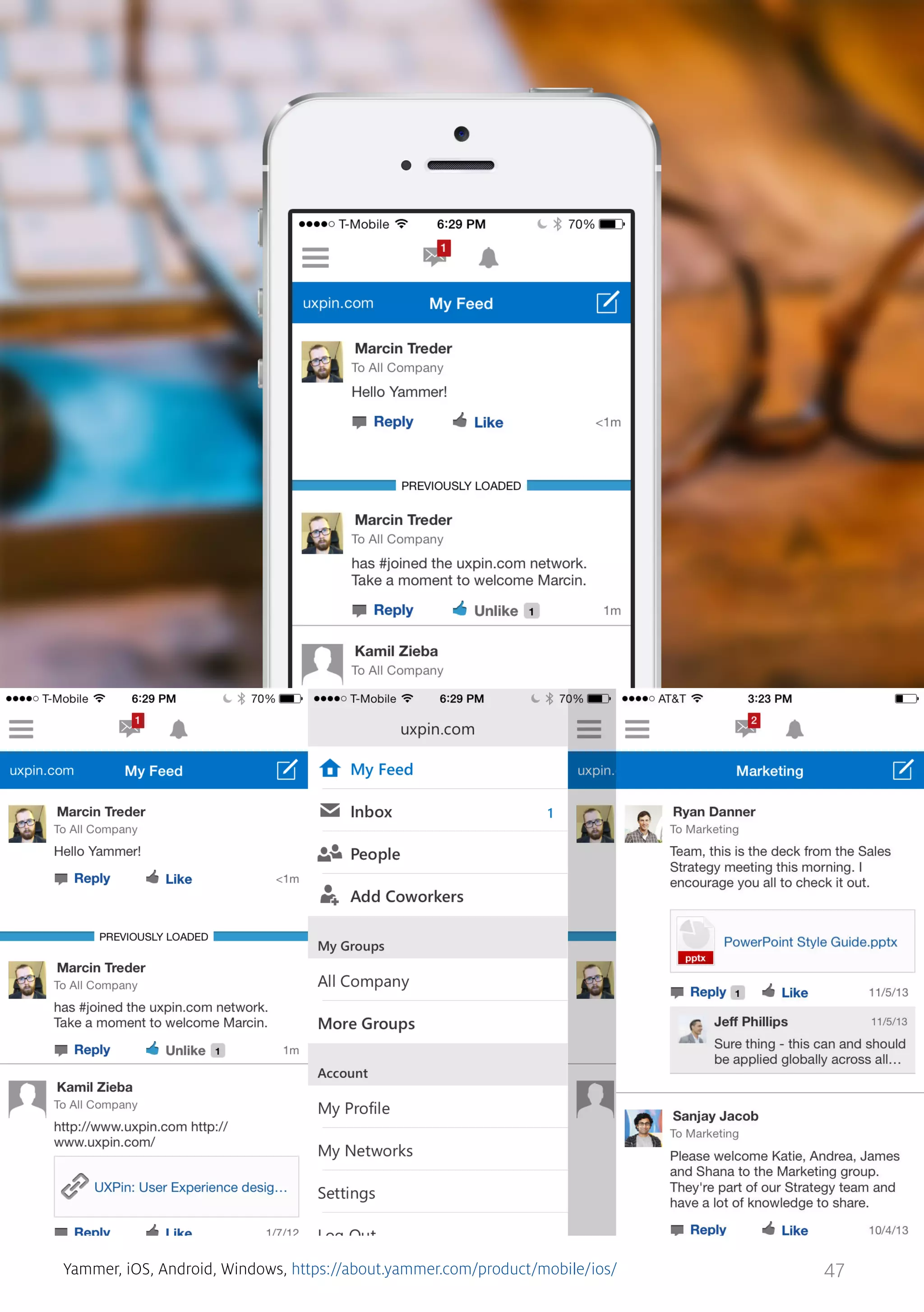 Yammer, iOS, Android, Windows, https://about.yammer.com/product/mobile/ios/

47

 