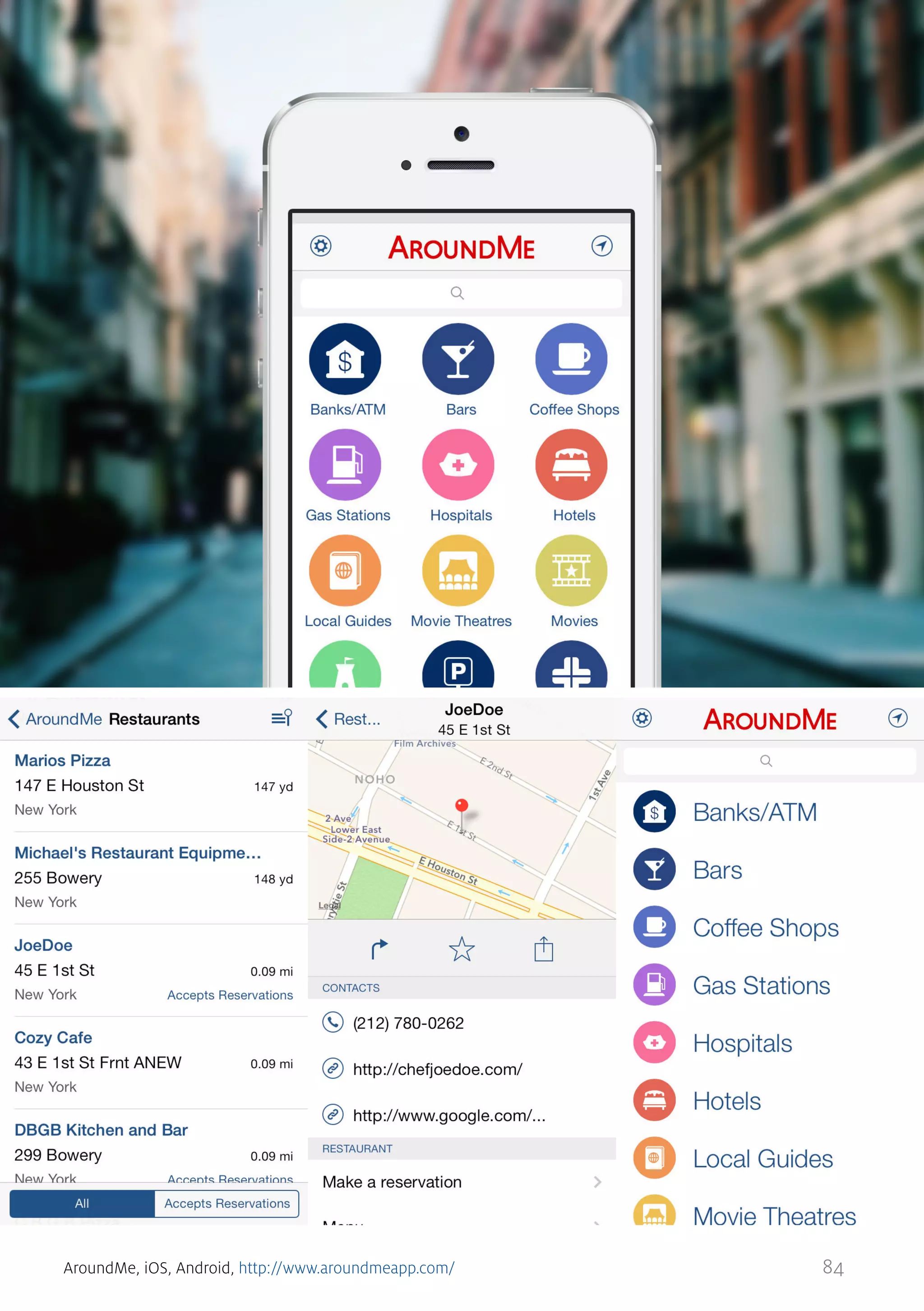 AroundMe, iOS, Android, http://www.aroundmeapp.com/

84

 