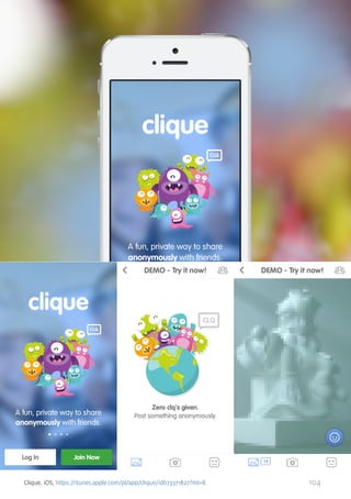 Clique, iOS, https://itunes.apple.com/pl/app/clique/id673371827?mt=8

104

 