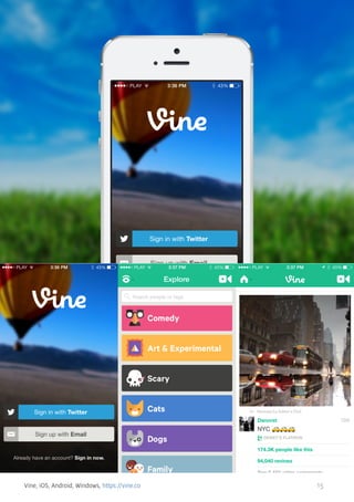 Vine, iOS, Android, Windows, https://vine.co

15

 