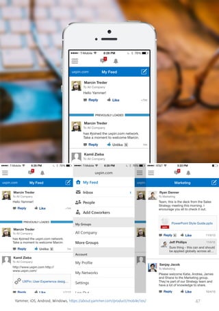 Yammer, iOS, Android, Windows, https://about.yammer.com/product/mobile/ios/

47

 