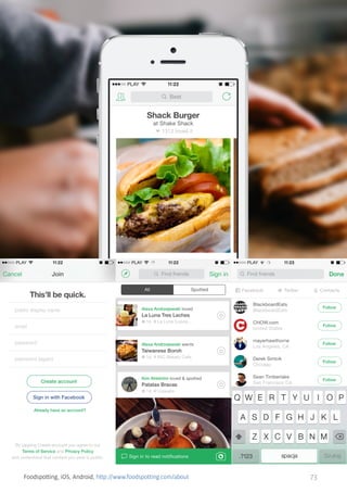 Foodspotting, iOS, Android, http://www.foodspotting.com/about

73

 