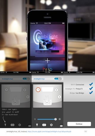 Ambilight+hue, iOS, Android, https://itunes.apple.com/nl/app/ambilight+hue/id640081408

86

 