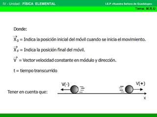 IV - Unidad : FÍSICA ELEMENTAL
Tema: M.R.U
I.E.P «Nuestra Señora de Guadalupe»
 
