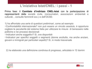 L’iniziativa Istat/CNEL: i passi - 1
Prima fase: il Comitato d’indirizzo CNEL-Istat con la partecipazione di
rappresentant...