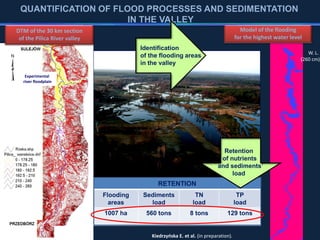 W. L.
(260 cm)
Model of the flooding
for the highest water level
DTM of the 30 km section
of the Pilica River valley
QUANTIFICATION OF FLOOD PROCESSES AND SEDIMENTATION
IN THE VALLEY
RETENTION
Flooding
areas
Sediments
load
TN
load
TP
load
1007 ha 560 tons 8 tons 129 tons
Experimental
river floodplain
Identification
of the flooding areas
in the valley
Retention
of nutrients
and sediments’
load
Kiedrzyńska E. et al. (in preparation).
 
